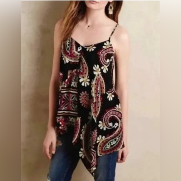 HD in Paris Tops - ANTHROPOLOGIE HD IN PARIS Moon Struck Asymmetrical 100% Silk Cami Top Si…